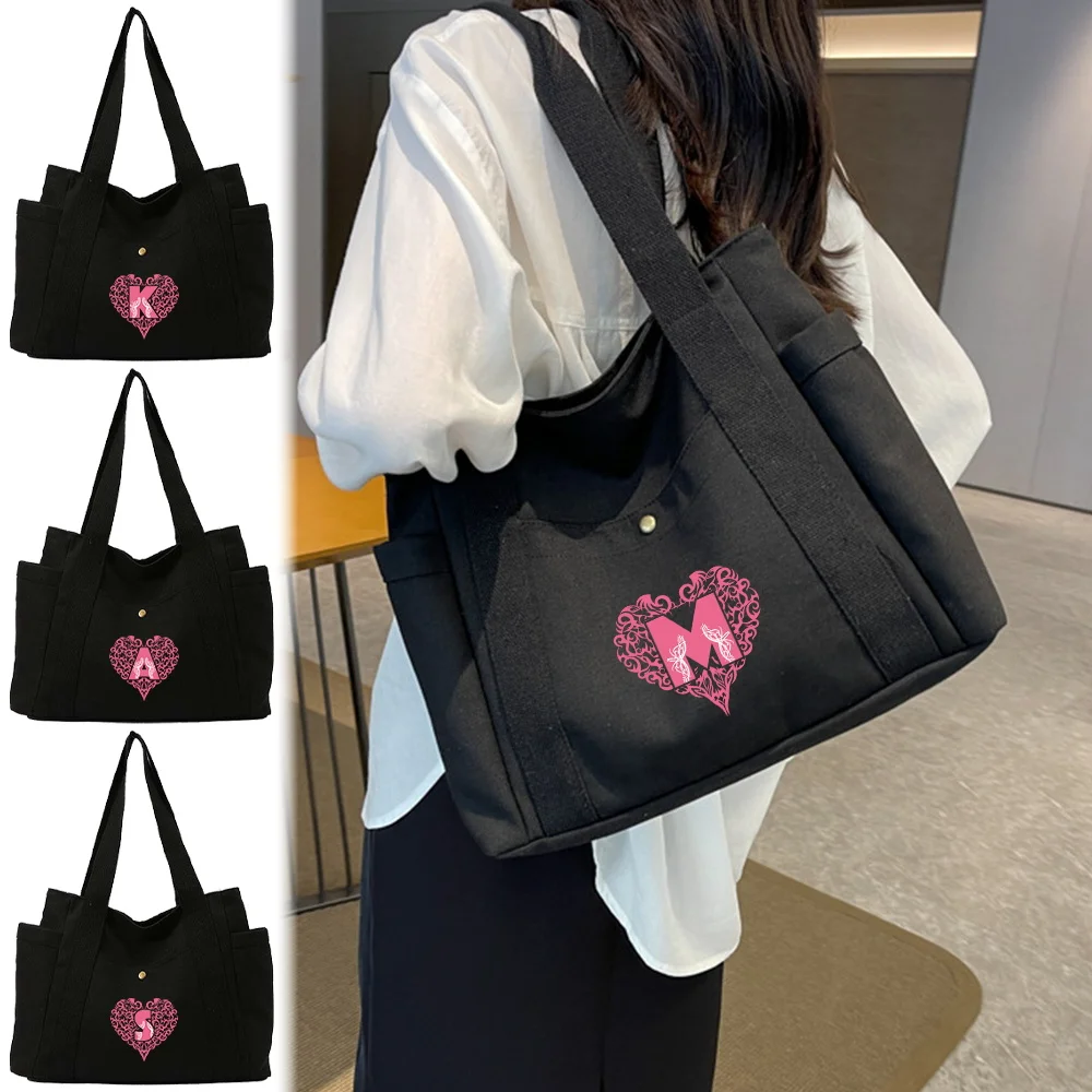 

Холщовая сумка, большая вместительная складная сумка для покупок, портативная сумка на одно плечо, серия Love Letter, моющиеся дорожные сумки