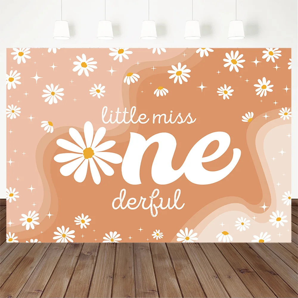 Mocsicka Little Miss Onederful Girl Baby Shower Backdrop Newborn Daisies Floral Decoration Background Birthday Party Supplies