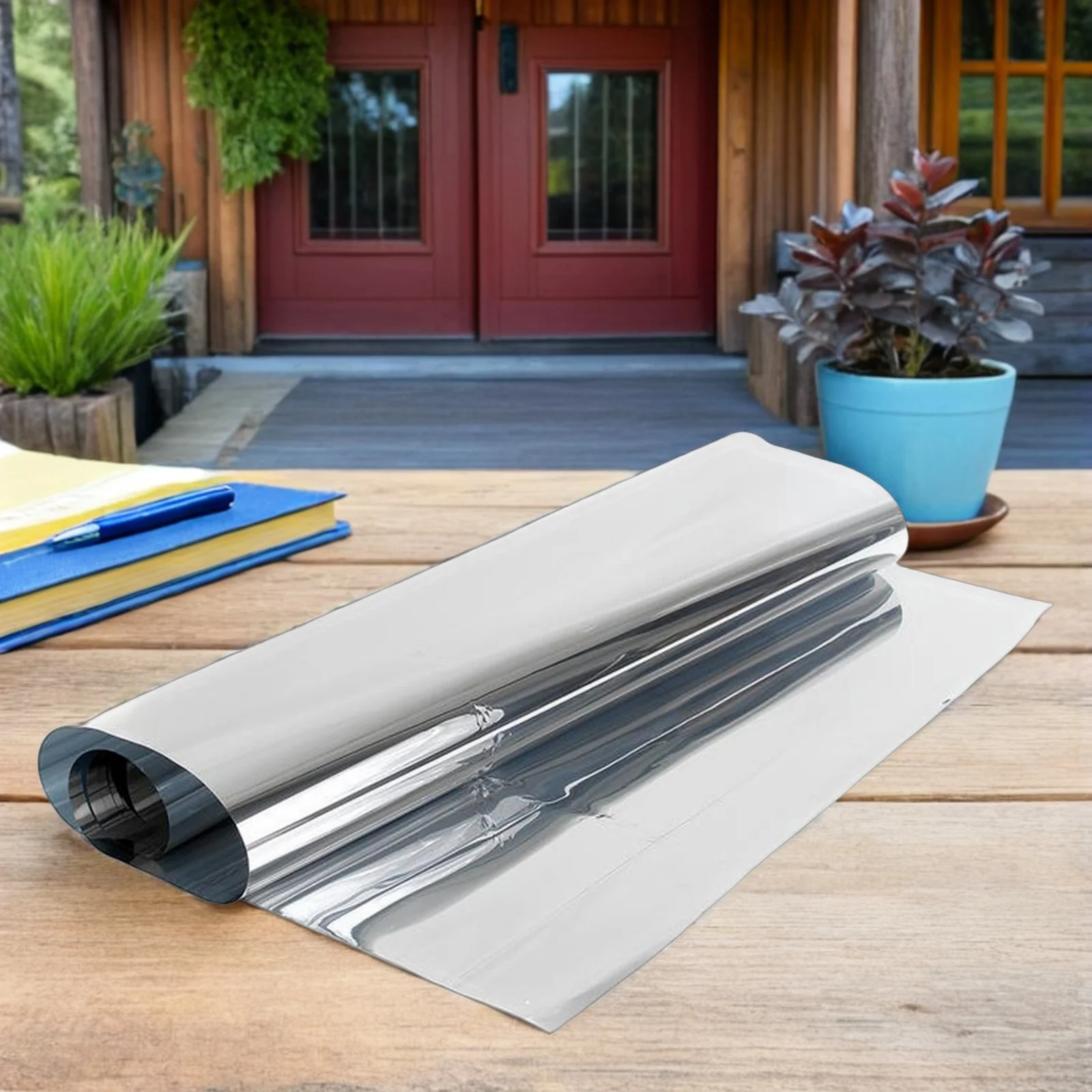 

BIUDECO 2M One Way Privacy Window Film Thermal Insulation Sun Static Adhesive Silver Mirror Tint for Home Office Daytime