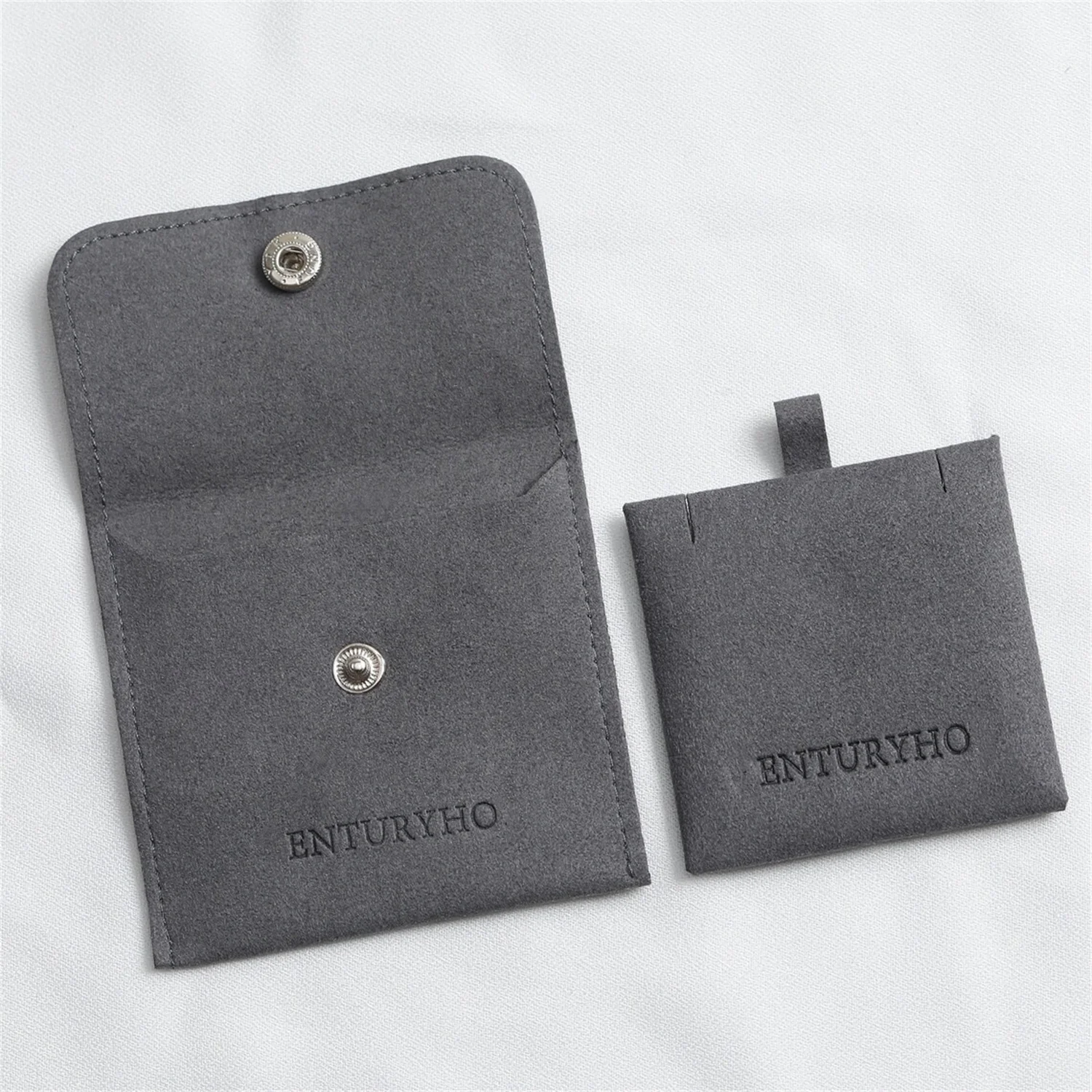 

50 dark gray microfiber jewelry bags personalized jewelry packaging bags with customized logo fashion with buttons free shipping