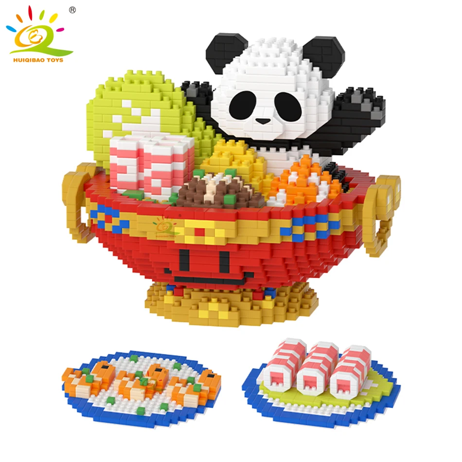 Huiqibao 2236Pcs Mini Hot Pot Panda Micro Bouwstenen 3d Model Dieren Stenen Diy Stad Bouw Speelgoed Voor Kinderen Kinderen Kinderen