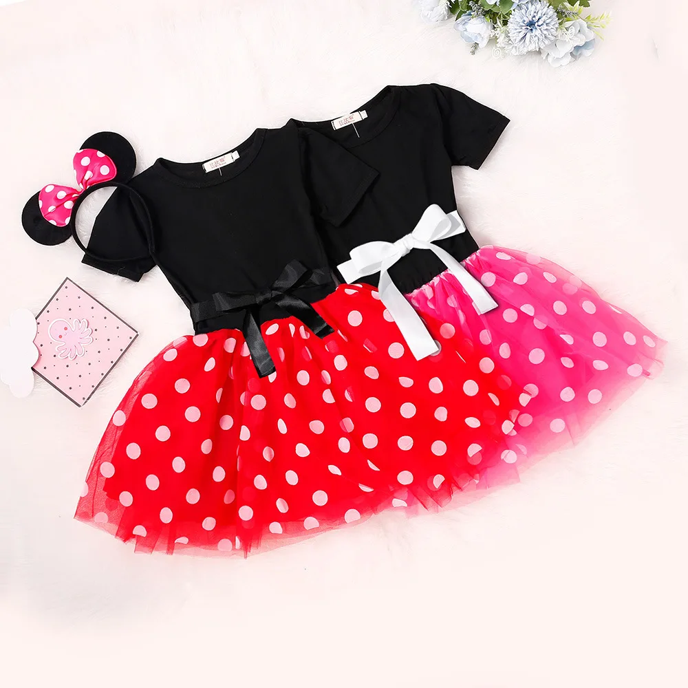 New Children\'s Ballet Dress Dotted Mesh Dress Bowknot Princess Dress School Dance Performance Tutu Dress with Crown