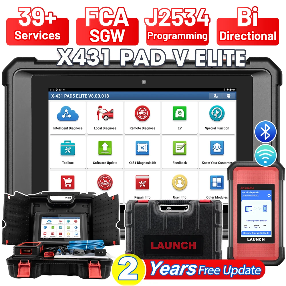LAUNCH X431 PAD V ELITE J2534 Programowanie Online Kodowanie ECU Diagnostyka Samochodowa Narzędzia Skanujące Bidirectionalne Wszystkie Systemy 60+ Funkcji Resetowania Mapa Topologiczna Skaner OBD2