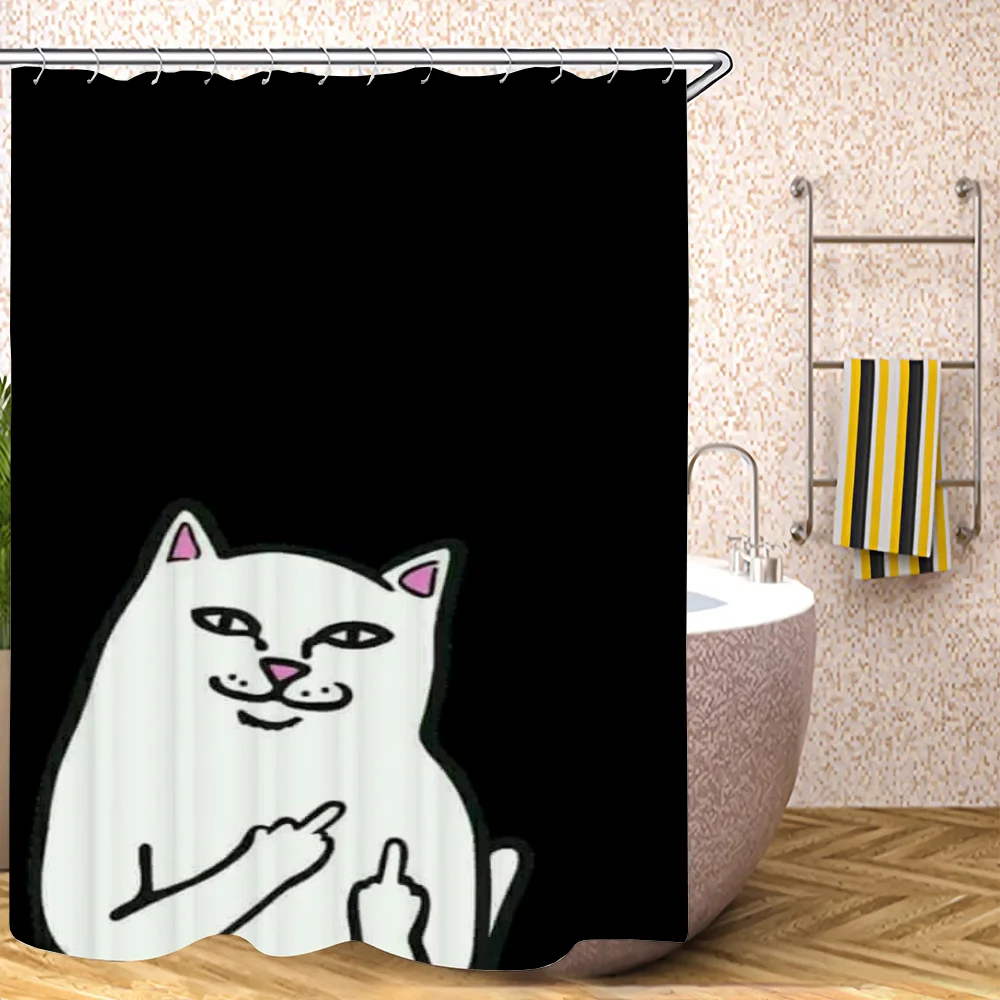 Finger Cat Shower Curtains for Bathroom Curtain Folding Partition Bath Accessories Bedrooms Waterproof Fabric Things the Set