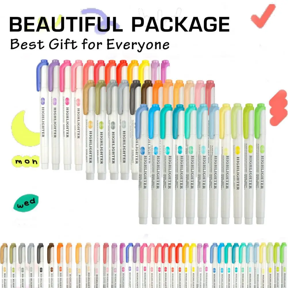 5/35Pcs Real Mild Highlighters Dual Tip Pastel Highlighter Markers Assorted Colors Markers Kids Adults Non-Staining Highlighter