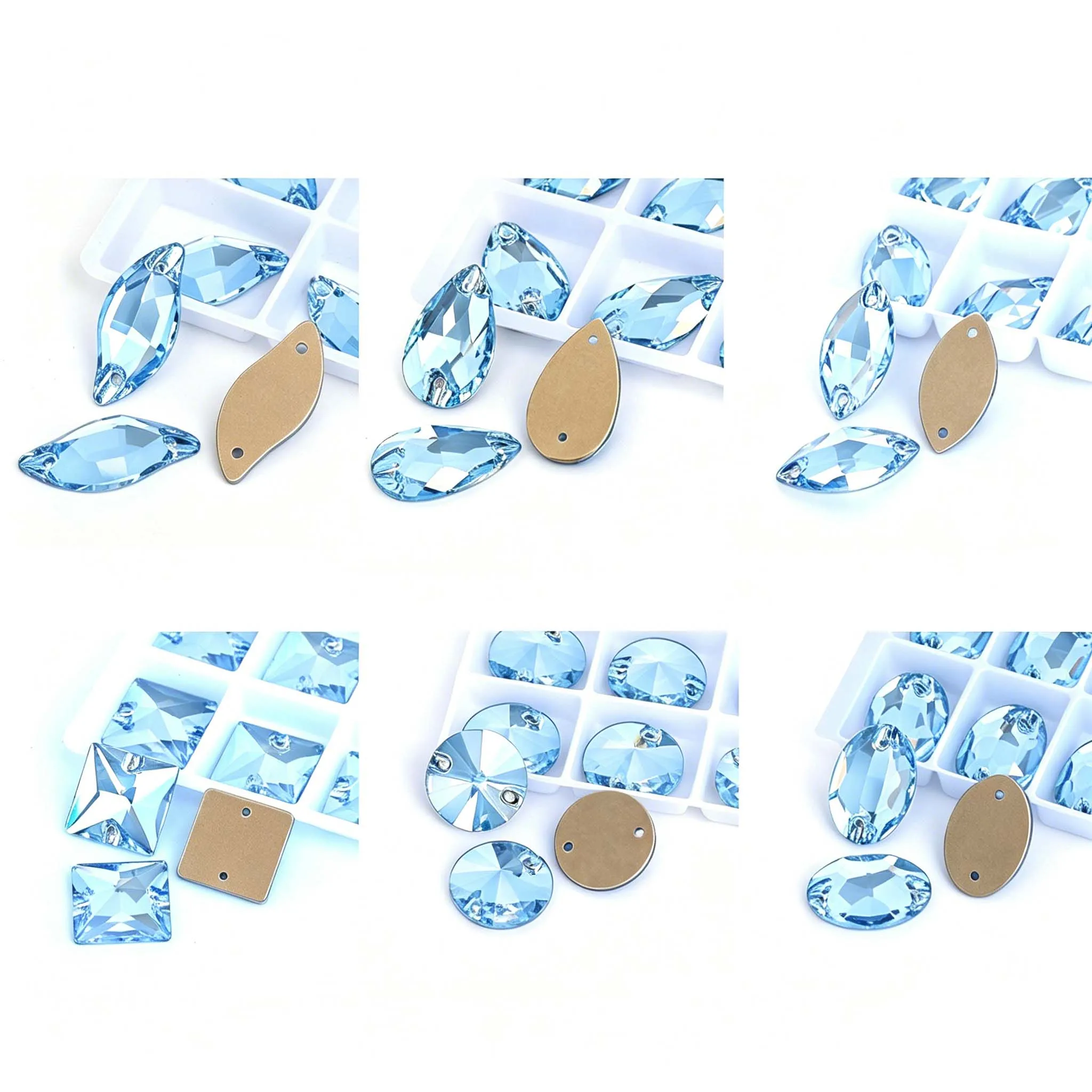 

Wholesale Glass Light Sapphire Rhinestone Hand Sewn Boutique Flat Crystal Strass For DIY Clothing Wedding Dress Headwear