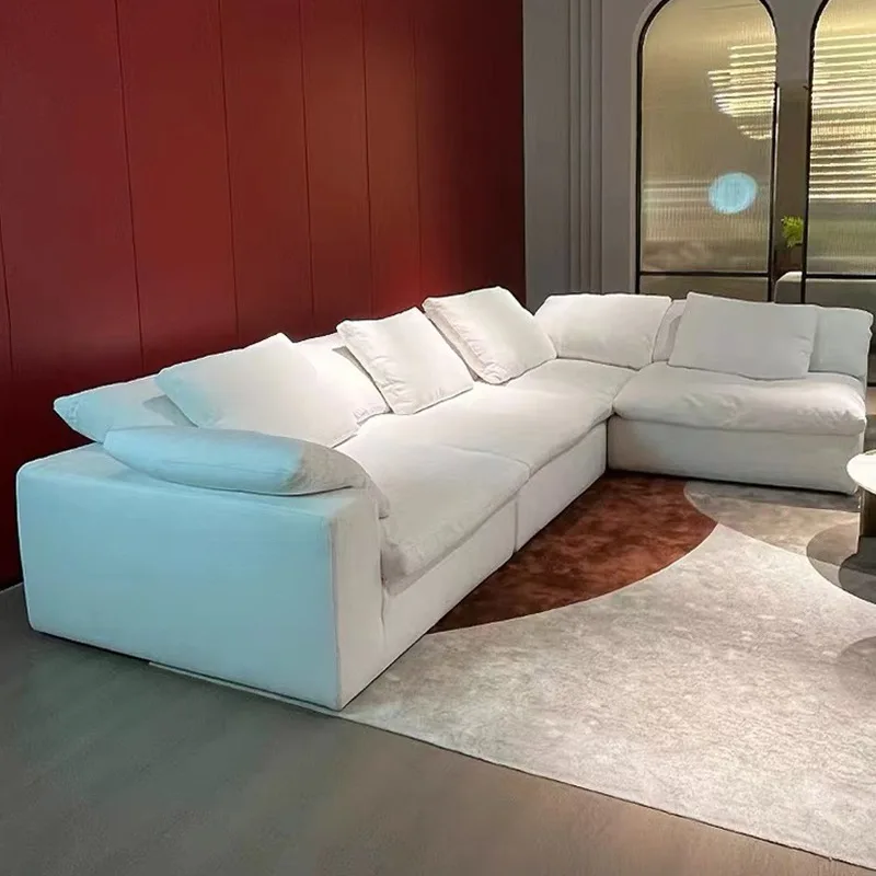 【Best-selling】Auxford Furniture Sectional White Fabric Sofa And Couch Living Room Set Cloud L Shaped Couches