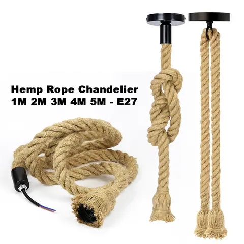 Vintage Hanfseil Retro Deckenpendelleuchte E27 Sockel Loft Industrie Hängelampe Pendelleuchte Heimdekoration DIY Dekorartikel