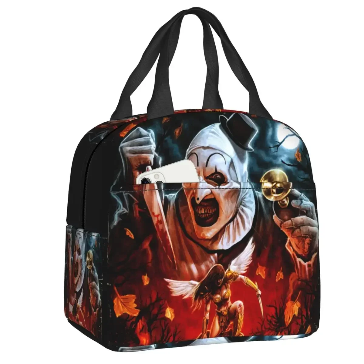 Horror Movie Terrifier Lunch Bag Women Cooler Warm Insulated  Halloween Lunch Box for Kids School Children Food Picnic Tote Bags