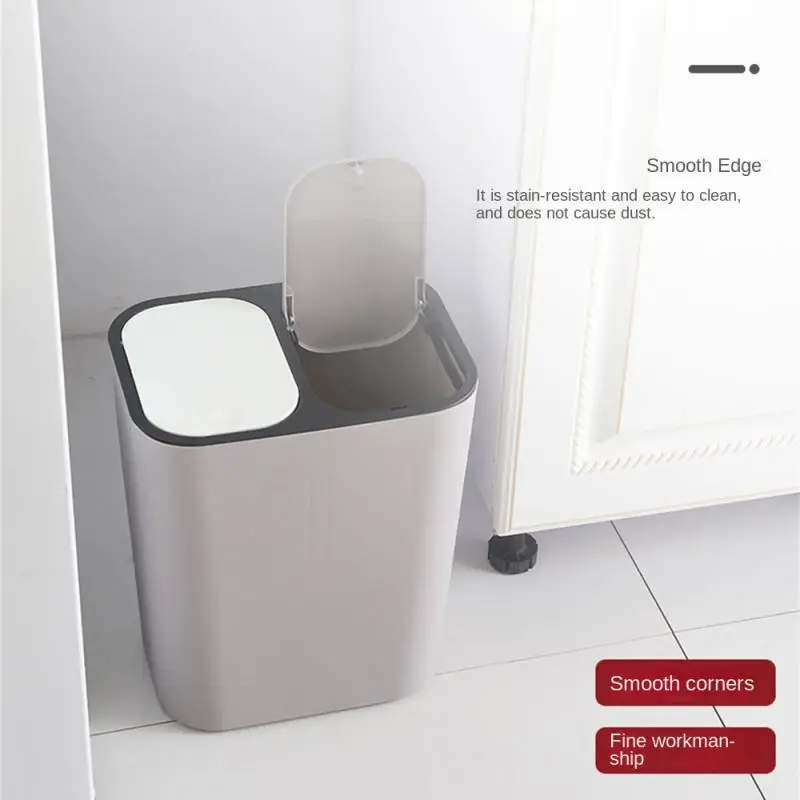 Trash Can Dual Compartment Sorting Trash Bin Rectangle Plastic Push-button 12liter Waste Bins Household Recycling Garbage Can