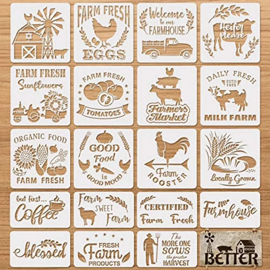 

20 Pieces Farmhouse Stencils Reusable Farm Painting Stencils Farm Theme Drawing Art Template for Scrapbooking Drawing Tracing D