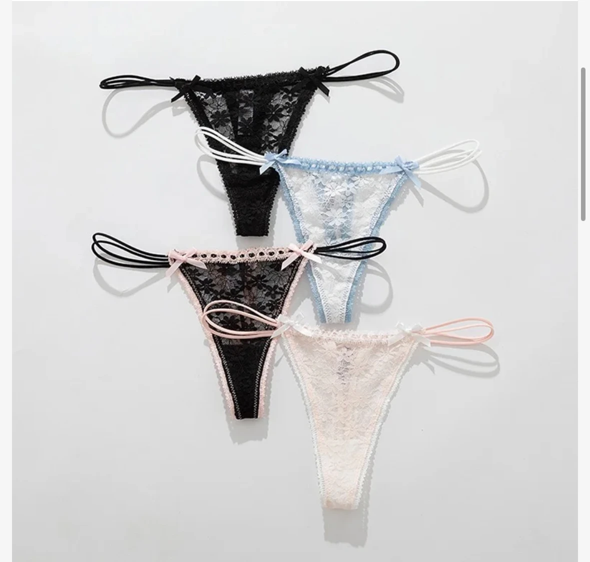 2024 New French Lace Contrast Color Perspective Sexy Women\'s Underwear Pure Desire Temptation Thin Strap Women\'s Thong