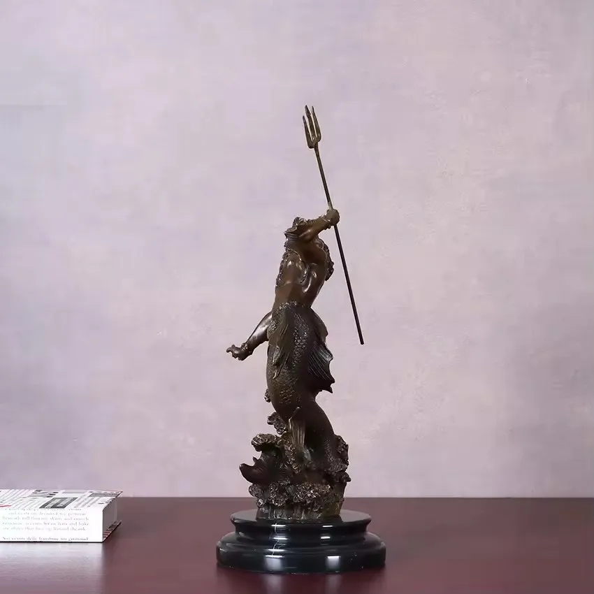 

Bronze Greek God Poseidon with Trident Statue Antique Sculpture Art Figurine Home Decor 30cm