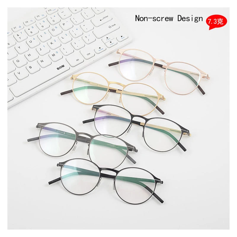 Germany Screwless Round Glasses Frames Men Women Ultra-light Oval No Screw Stainless Steel Eyeglasses Fashion Brand Design 2024 image 4