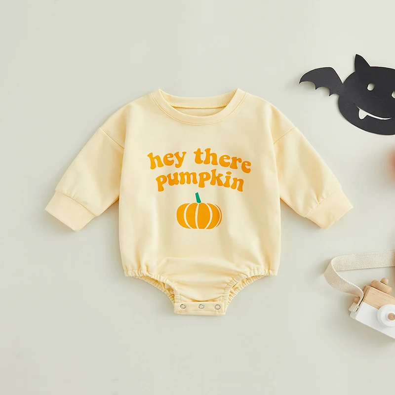 

Infant Halloween Costume Adorable Pumpkin Patch Long Sleeve Round Neck Jumpsuit for Baby Boy or Girl