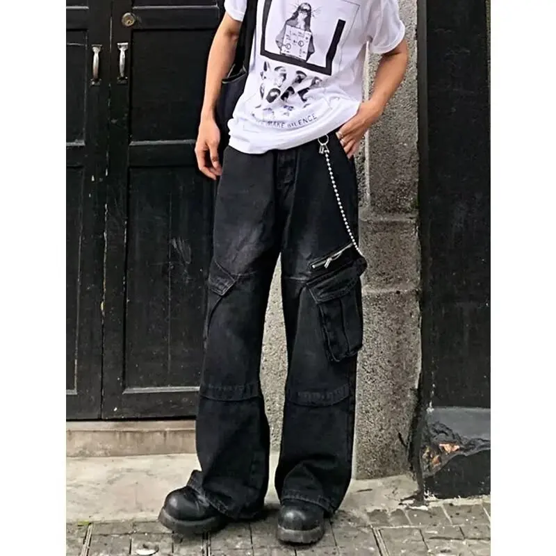 

Safari y2k Loose Pocket Baggy Jeans For Man Gothic Denim Trousers Chic Vintage Wide Leg Pants Daily Man Clothes Clothing