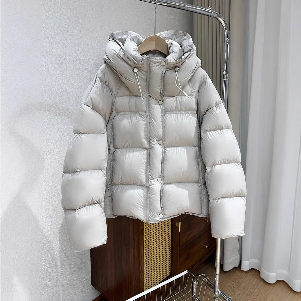 المرأة سميكة أوزة أسفل سترة منفوخة مقنعين الخبز نمط ملابس خارجية يشعر الدافئة سحابة رغوة تصميم قصير جديد 2025 نموذج #1