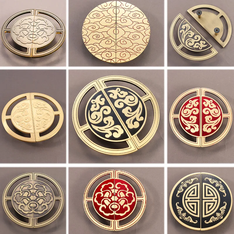 

Новая дверная ручка шкафа в китайском стиле, латунная благоприятная облачная мебельная ручка, полукруглая античная медная рельефная парная ручка