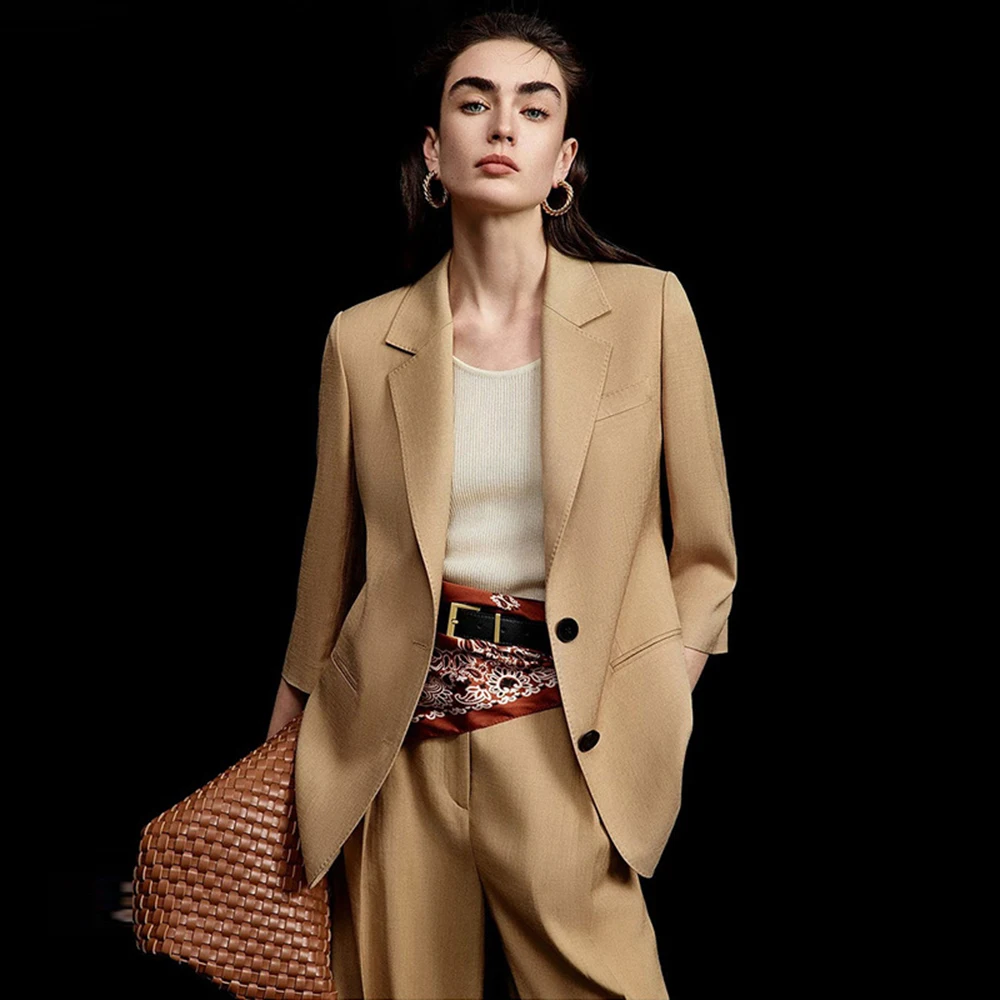 

Acetate Satin Women's 2 Piece Suit Set Elegant Business Blazer Daily Office Work Outfits Straight Pantsuit Customize