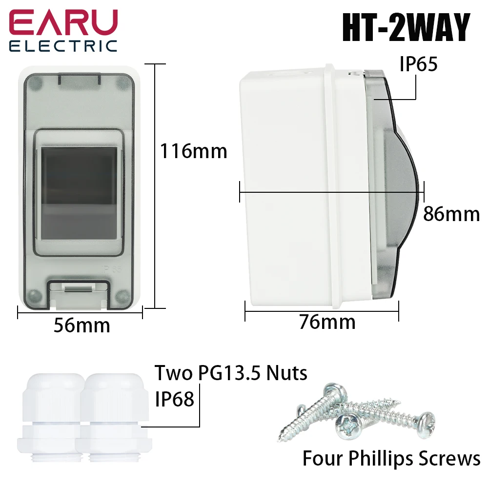 صندوق قاطع توزيع مقاوم للماء ، بلاستيك ABS ثنائي الاتجاه ، صندوق توصيل الطاقة الشمسية MCB الخارجي ، تركيب لوحة IP65