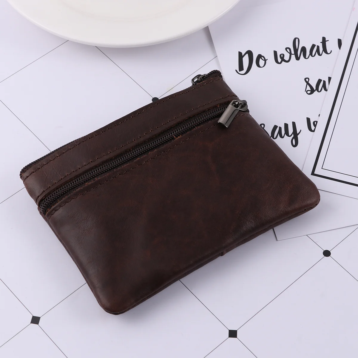 

Unisex Driving License Wallet Dark Brown Zipper Coin Purse Mini Compact Pocket Purse Credit Holder Work Out Use