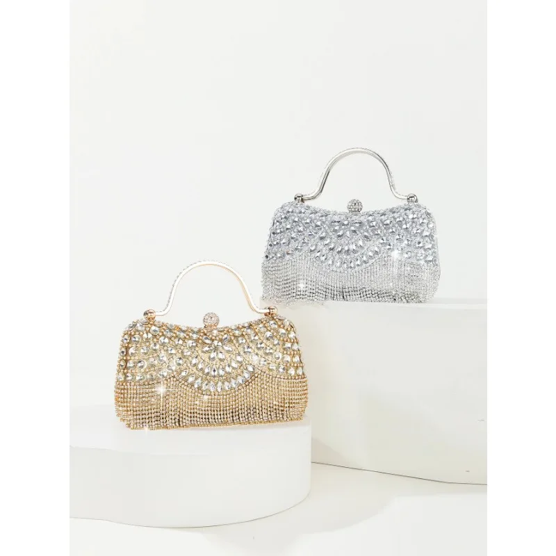 

Gorgeous and shiny diamonds rhinestones tassels handle evening bags for party and wedding