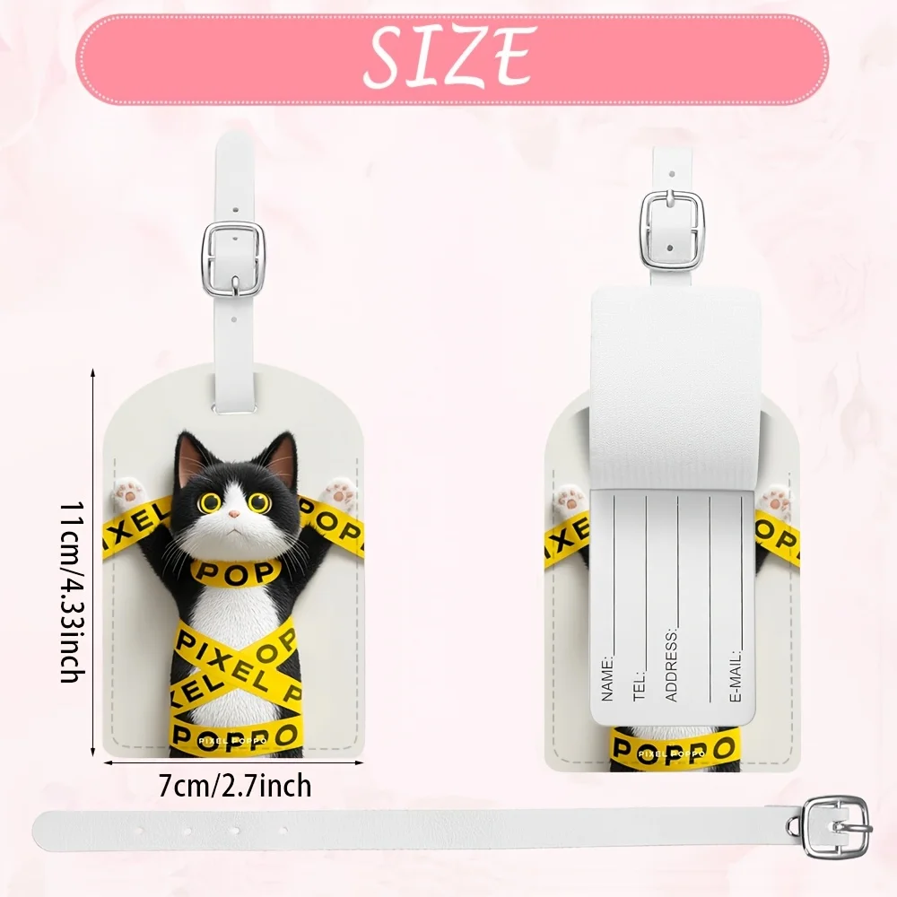 Cat Theme Lightweight PU Luggage Tag Compatible for Travel Bags Backpacks Gym Bags Luggage Id Holder Boarding Ideal Travel Gift