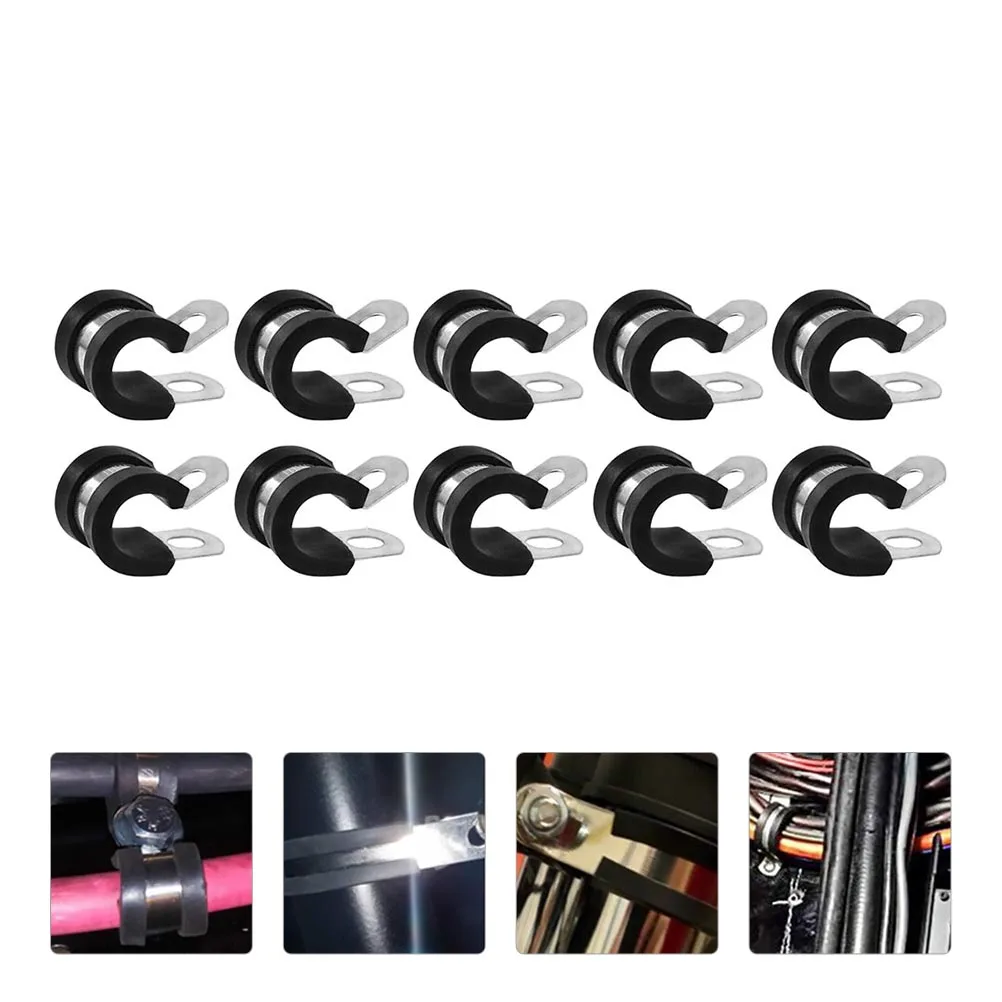 

10 Pcs Stainless Steel Rubber Hose Clamps Adjustable Pipe Cable Clamp Cushioned Salt Resistant Corrosion Proof Flexible