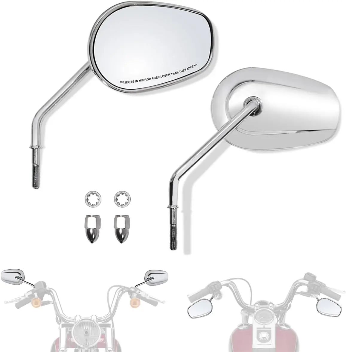 

Long Stem Rearview Mirrors for Harley Models 1982-2025, Chrome Finish