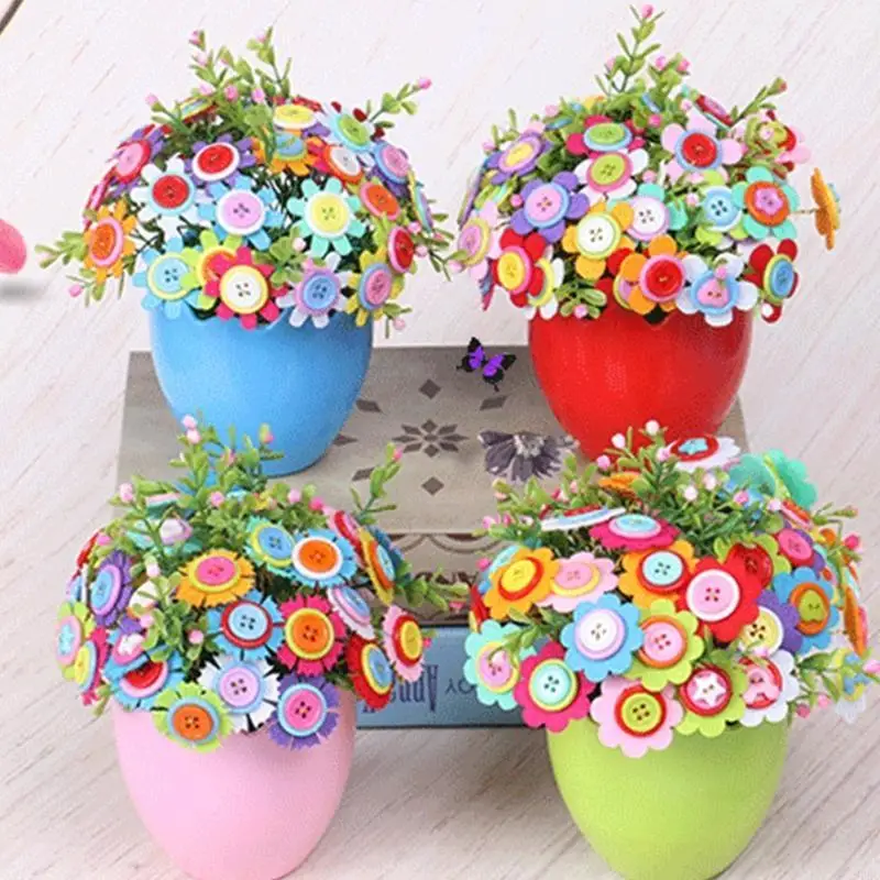

97BC Kids Button Felt Bouquet Art Crafting Project Material for School Children Art Class Teaching Props Handmade Gift