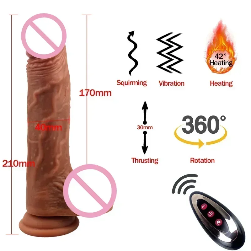 Remote Control Vibrate Big Dildo Simulated Penis Powerful Stretch & Vibrate Heating Dildo Vibrator Penis Masturbator for Women