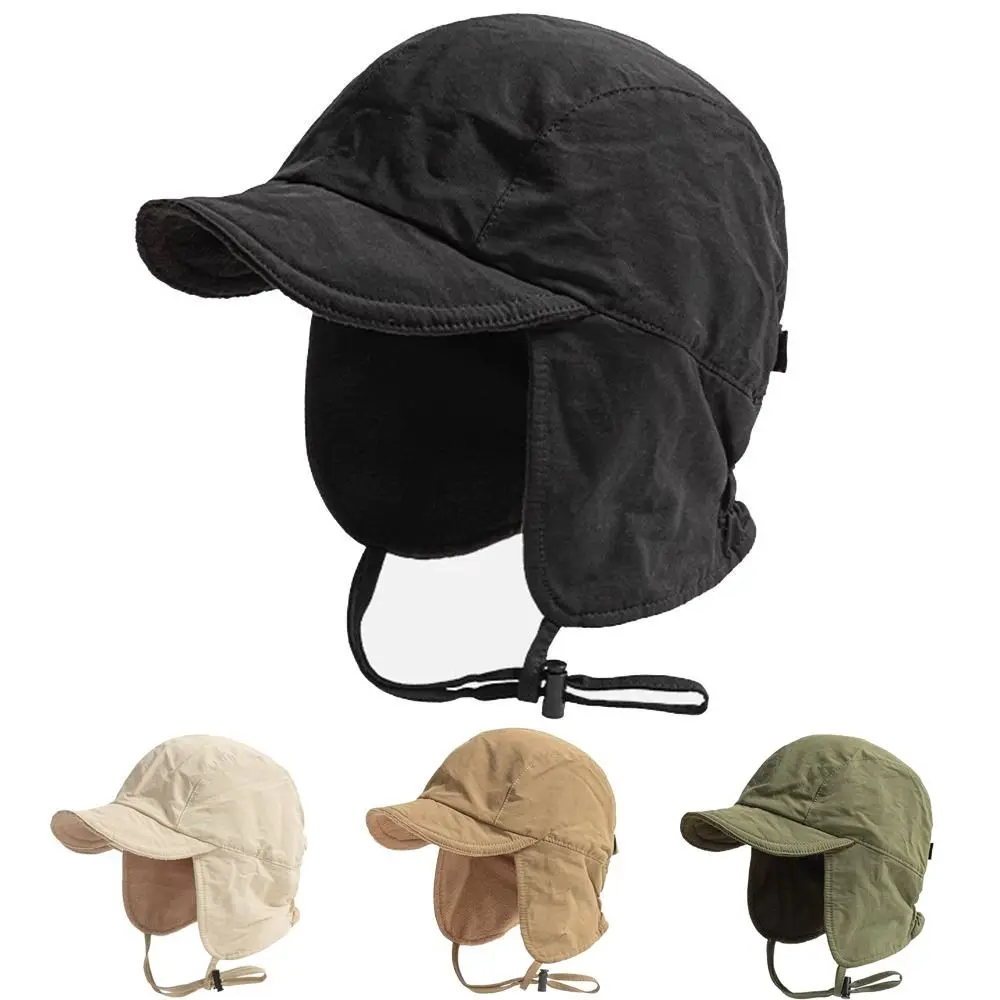 Japanese Retro Bomber Hat Solid Color Ear Protection Winter Cap Windproof Lei Feng Hat Outdoor