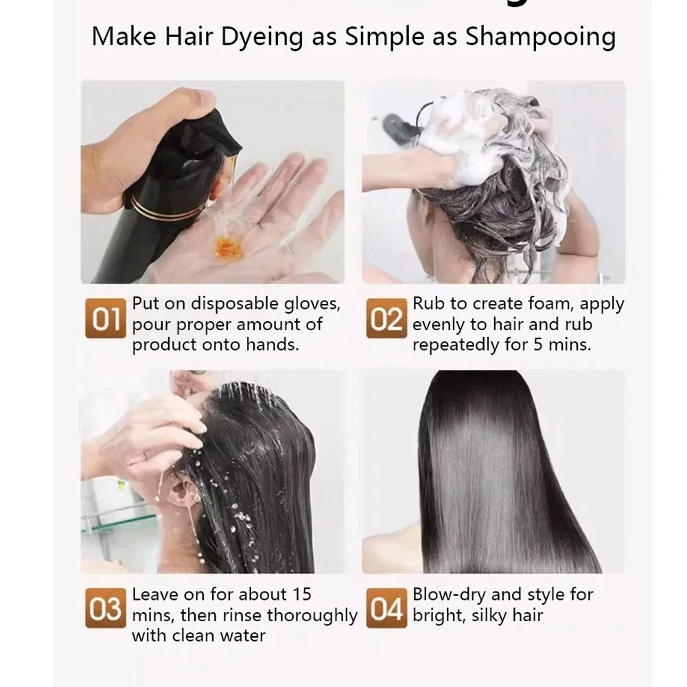 3 In 1 Easy Hair Dye Shampoo Instant Coloring Shampoo Gray White Cover Natural Plant Fast Dye Long Lasting Dye Shampoo - view 6