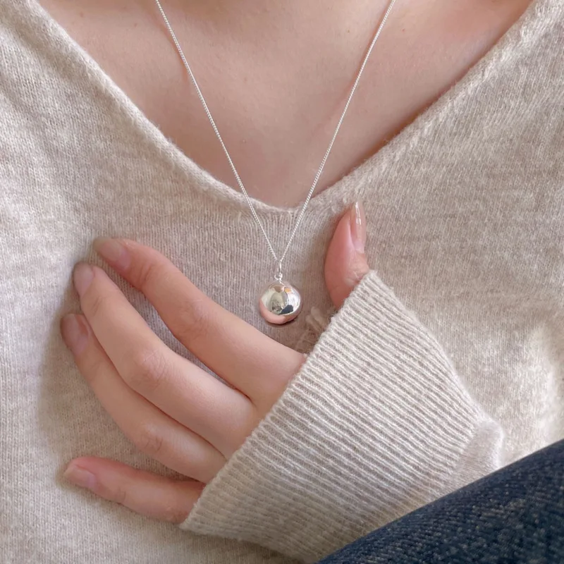 S'STEEL Authentic 925 Silver Round Ball Minimalist Pendant Necklaces For Girls Dainty Matching Engagement Accessories Jewelry