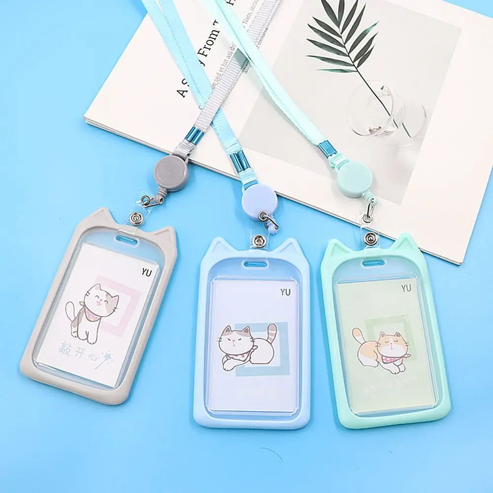 Étui de rangement transparent pour cartes d'étudiant, porte-cartes, contrôle d'accès, Kawaii, lapin mignon, bus, chat, couverture coréenne