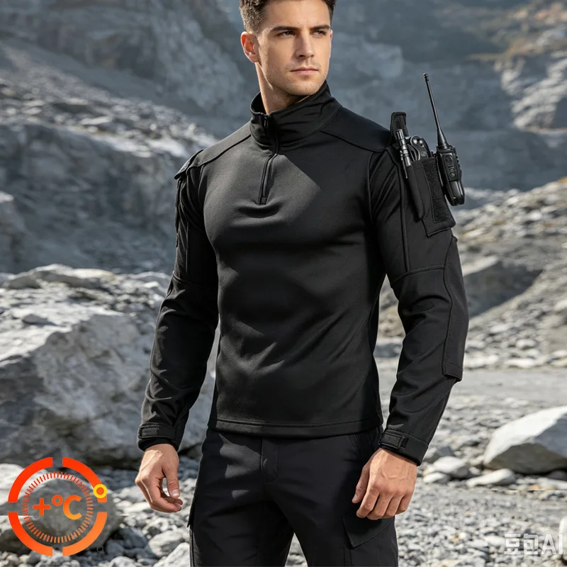 Men Warm Winter Fleece Combat Shirt Quick Dry Military Long Sleeve Shirt with Arm Pockets Outdoor Hiking Airsoft Hunting Clothes