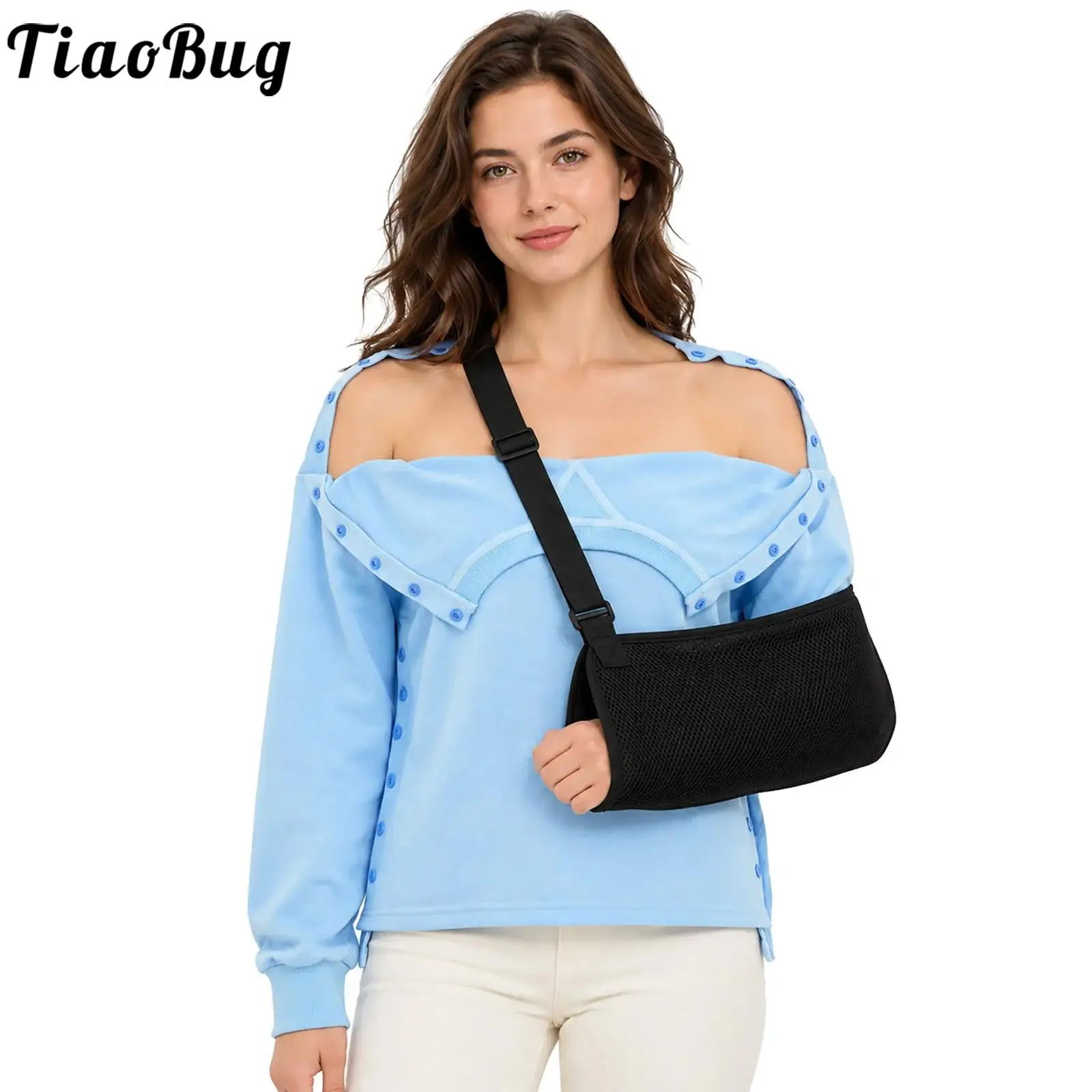 Women Post Surgery Recovery Tee Shirts Top Long Sleeve Press Buttons Closure Shoulder Solid Color Loose Adaptive Sweatshirt