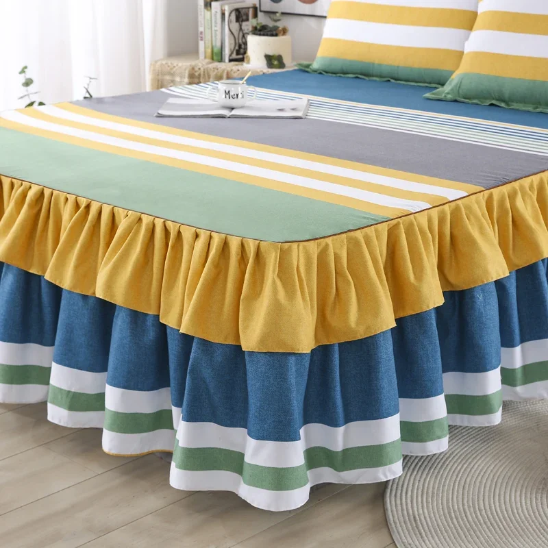 Chic Striped Ruffle Bed Skirt Set Soft Breathable & Comfortable Universal Nonslip All-Season Polyester Bedding for Bedroom Decor