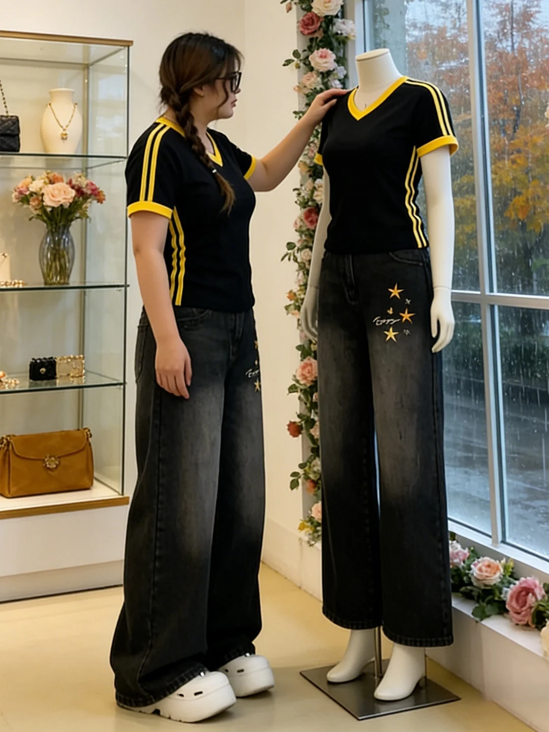 

Ретро джинсы с вышивкой, свободного кроя, с широкими штанинами, для женщин больших размеров, удобные, дышащие, прямого кроя, с высокой талией, на молнии