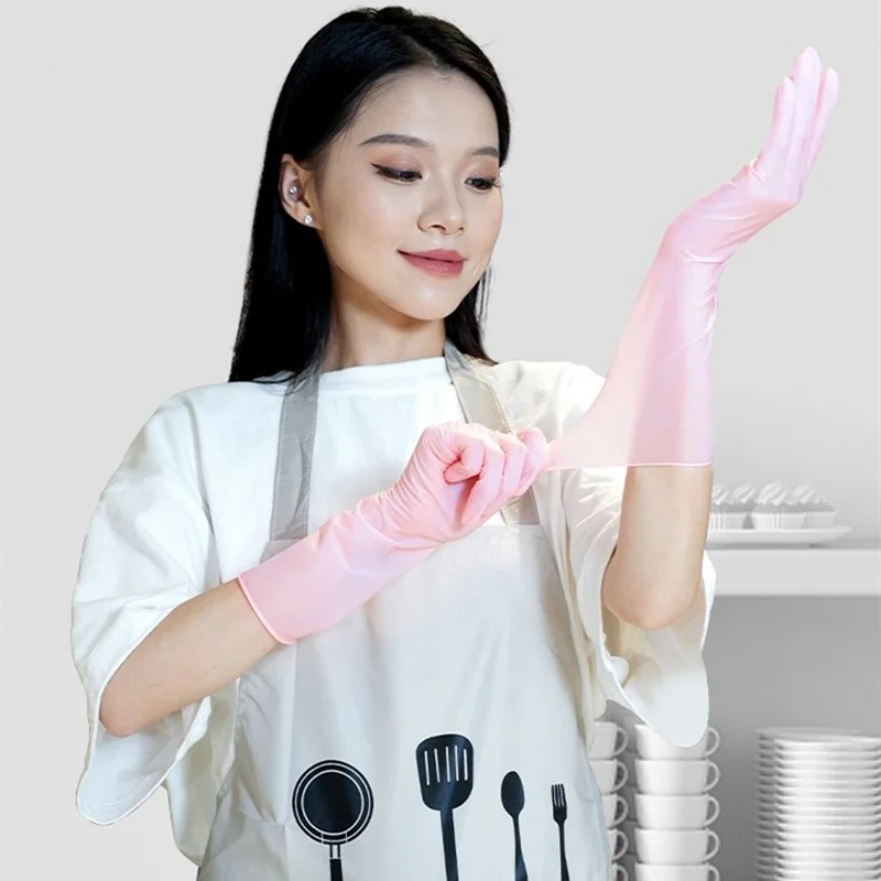 Nitrile Gloves Disposable 30 Pack Pink Latex Powder Free Gloves Non-Sterile Cleaning Food Kitchen Salon Beauty Household Gloves