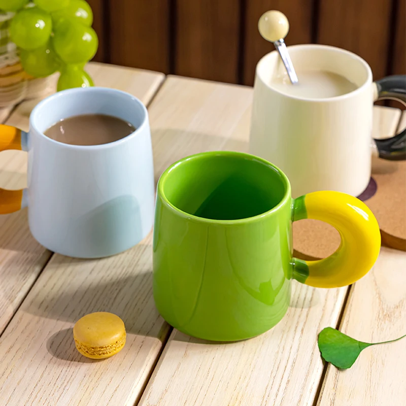 350ml Household Ceramic Cups Cute Moon Pattern Splicing High Aesthetic Handle Couple Tea Mug Fashion Creative Office Coffee Cup