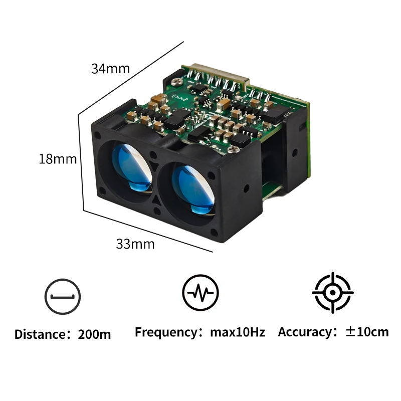 Siman SDFM200 200m High Frequency Raspberry Pi Laser Distance Sensor 1KHz Adjustable Red Dot Sight Range Finder UART/IIC Modules