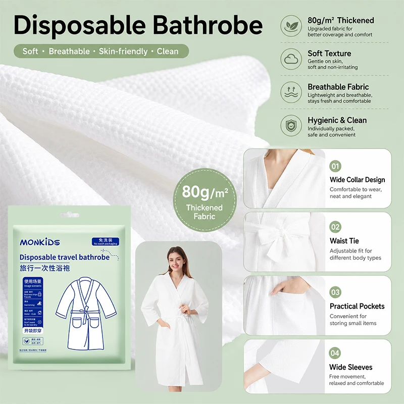 2 Pcs Disposable Bathrobe Travel Salon Hotel Bathrobe Families-single Use Bath Towels Thicken Adult Unisex Skin-friendly Pajamas