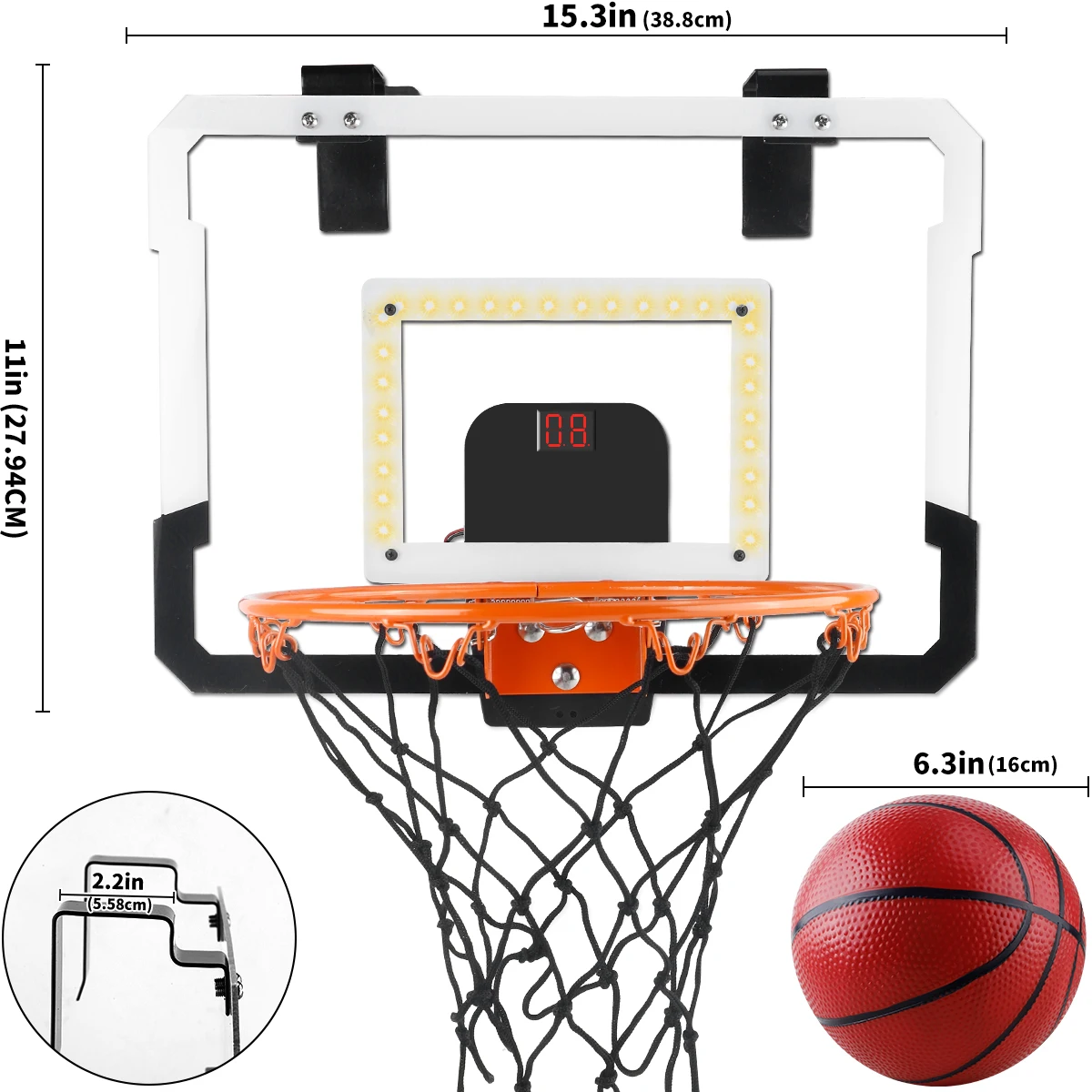 Indoor and Outdoor Kids Basketball Hoop, Mini Over-the-Door Basketball Backboard with 3 Balls, Toy Gift for Children and Teens