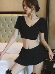 Sexy Two Piece Sets Womens Outfits Mini Skirt Sets With Short Crop Tops Cosplay Secretary Exotic Allure High Street Woman's Tops