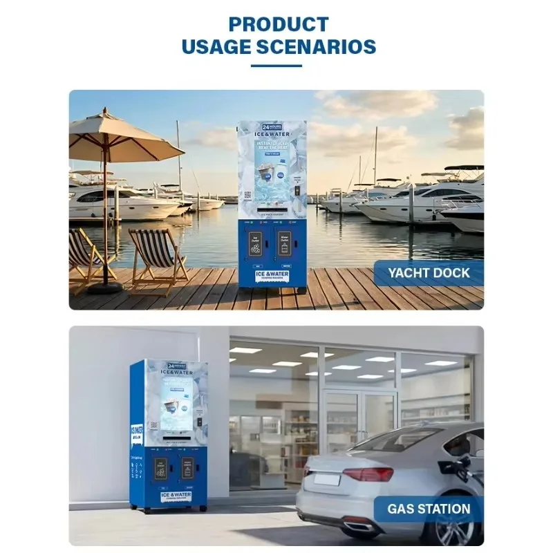 Commercial Bulk Ice Bag and Water Vending Machine Coin Operated Purified Fresh Ice Cube Maker Vending Machine  Customized