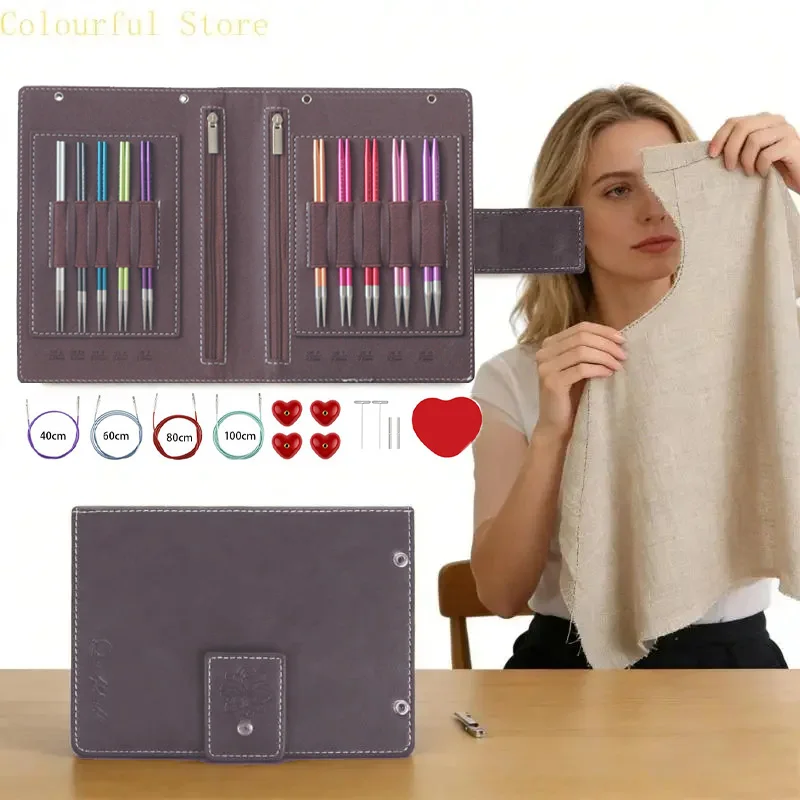 

Long Time Use Stainless Steel Detachable Round Needle Set Featuring Hexagonal Droplet Crafting Sewing accessory Storage package