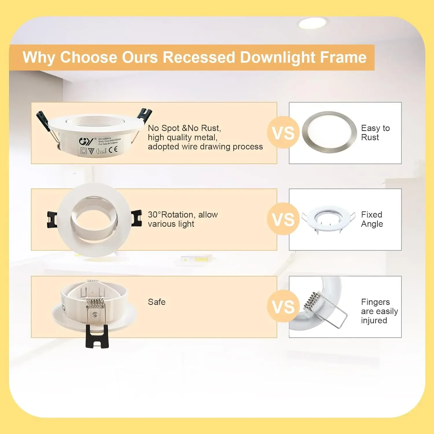 Frame for Recessed Ceiling Light with GU10 Lamp Holder Downlight Fitting for Spotlight Bulb