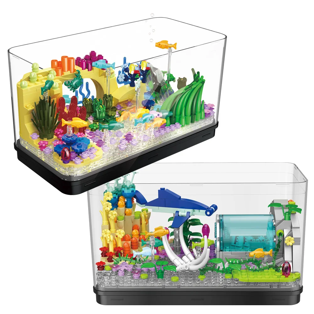 Loz Mini Diamond Building Block Creative Real Fish Tank Diver Figures Model Assemble Bricks Toys With Light For Kids Gifts