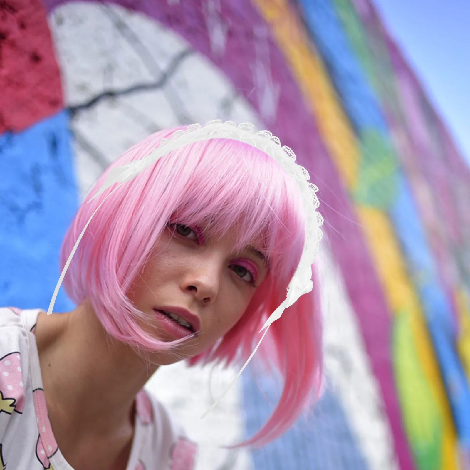 

2Pcs White Lace Lolita Headband Ruffled Vintage Hair Hoop Maid Cosplay Tea Party Headdress Women Costume Accessories